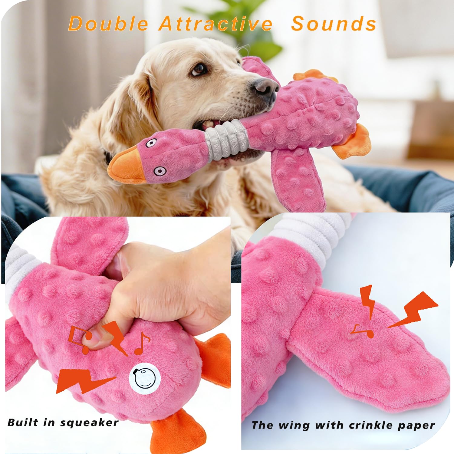 Durable Squeaky Duck Plush Dog Toy For Chewers