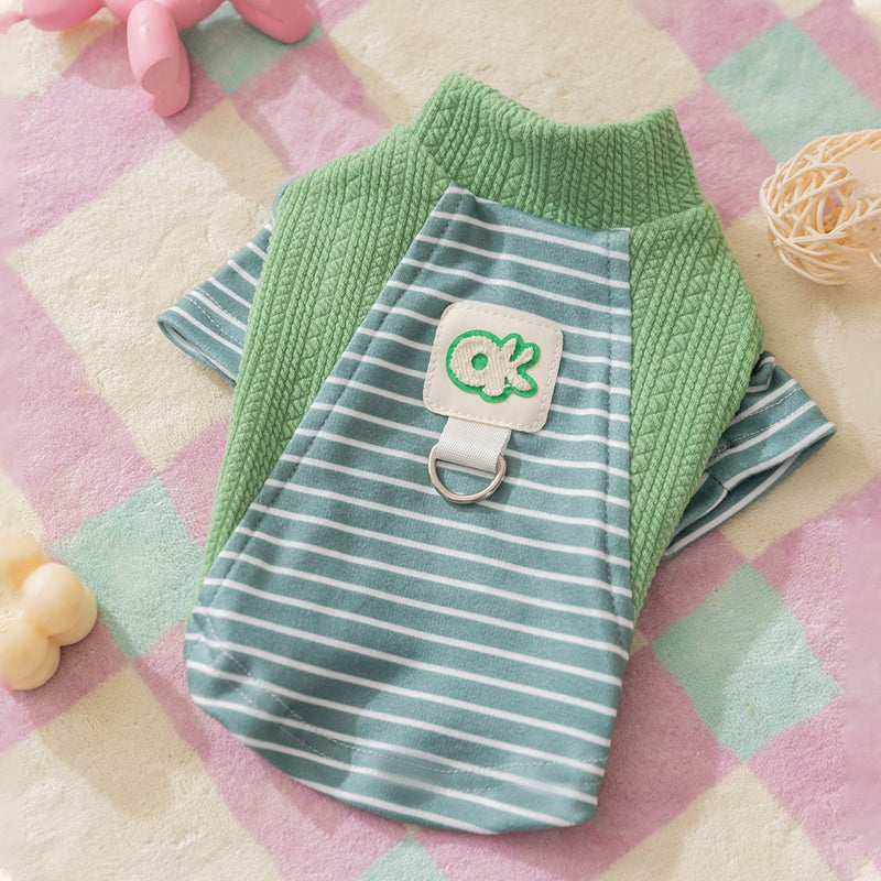 Cute Striped Dog Shirts With Belt Loops, Soft Knitted Pet Clothes For Puppies And Cats, Fashionable Puppy Clothing
