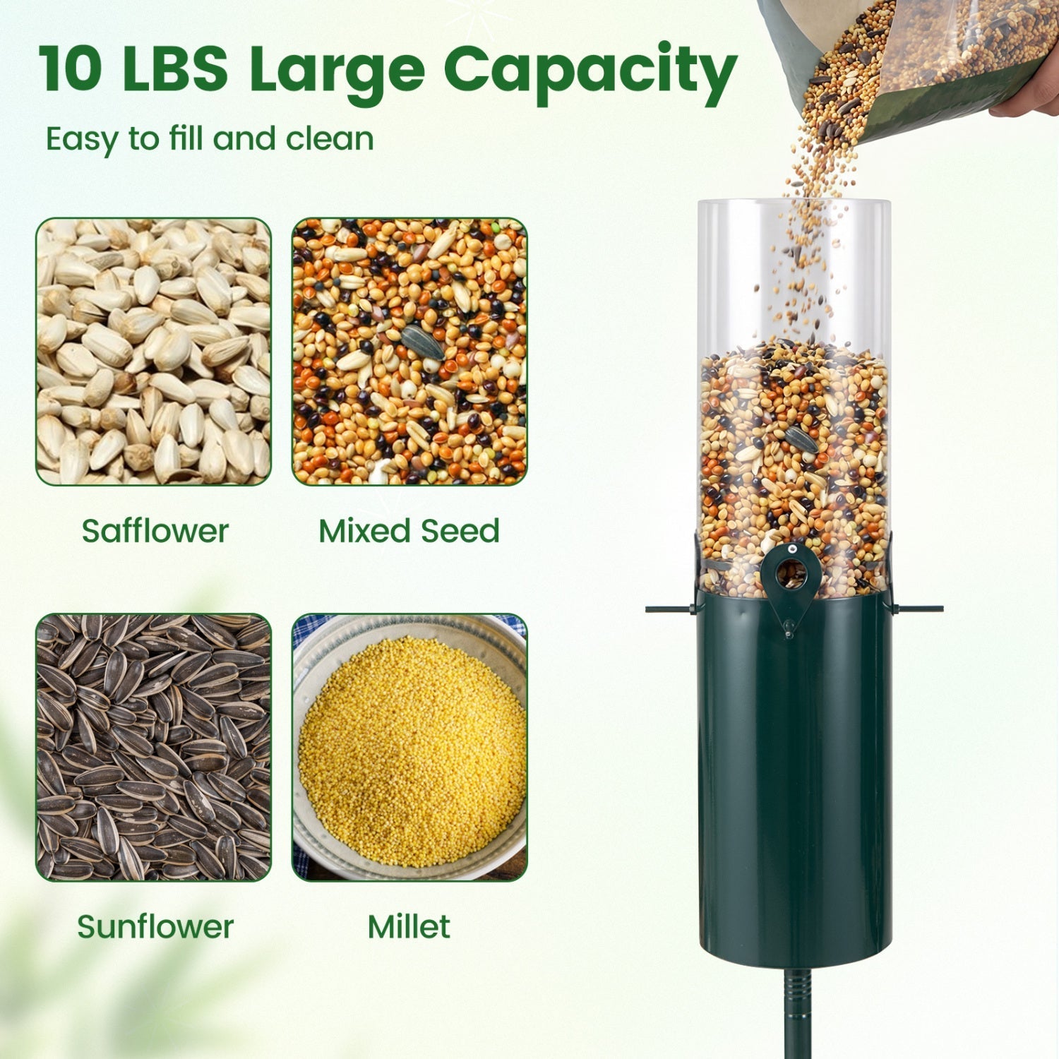 10 LBS Large Capacity Squirrel Proof Bird Feeder