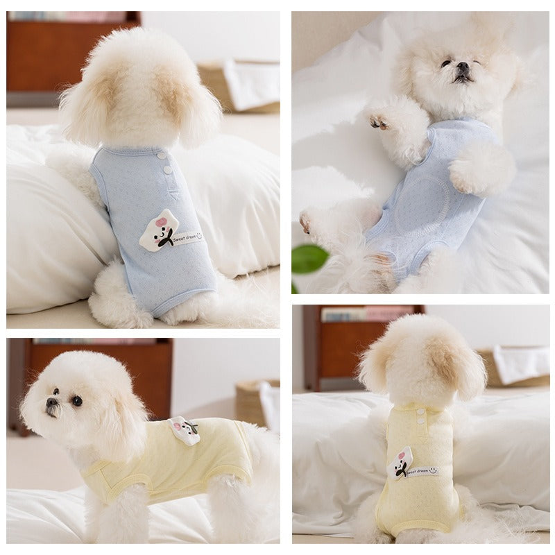 Spring And Summer Dogs, Small And Medium-sized Dogs, Simple And Fashionable Fabric Label Baby Belly Clothes, Cat Four-legged Air-conditioned Suits, Pet Clothes