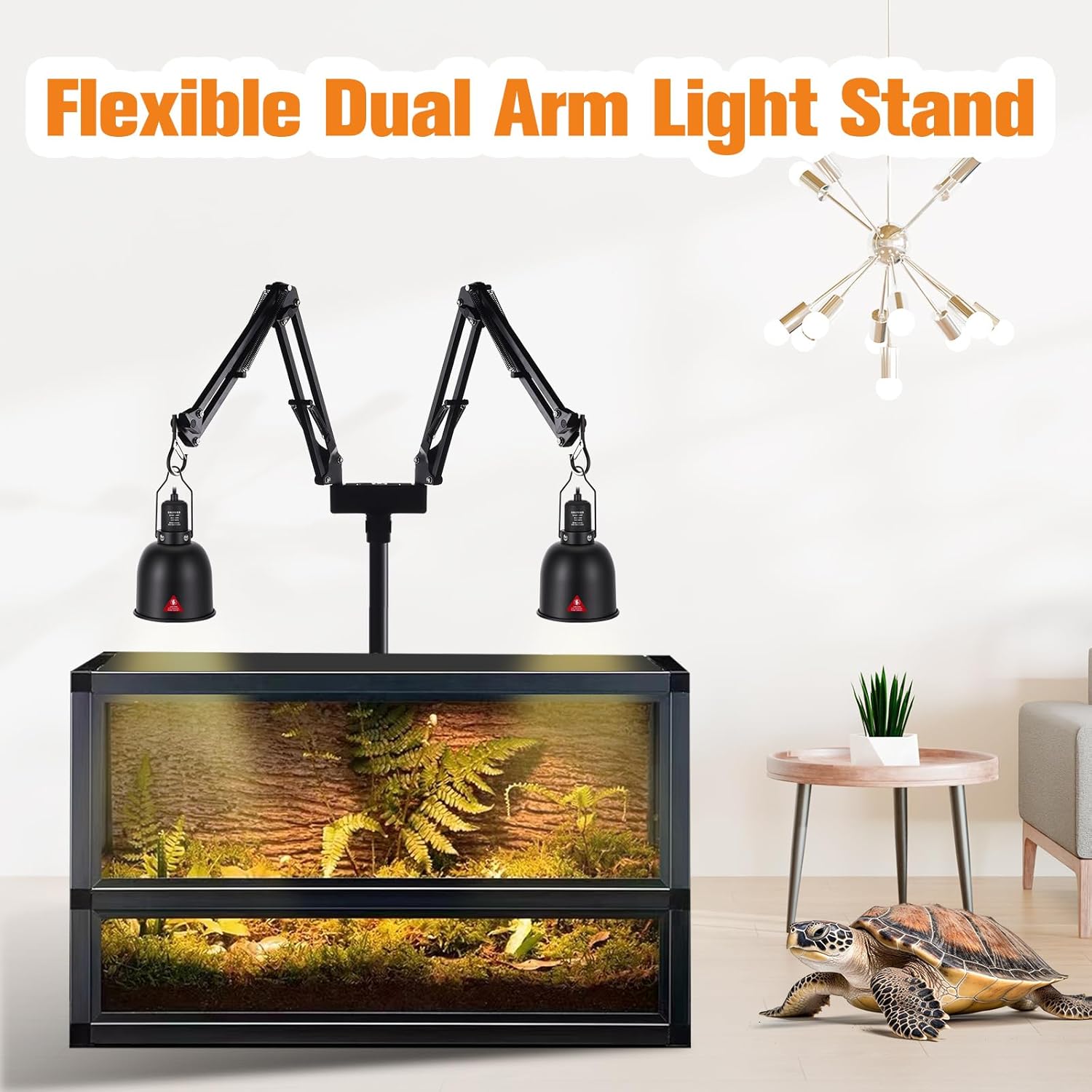 Adjustable Dual Reptile Lamp Stand Heat Light Holder