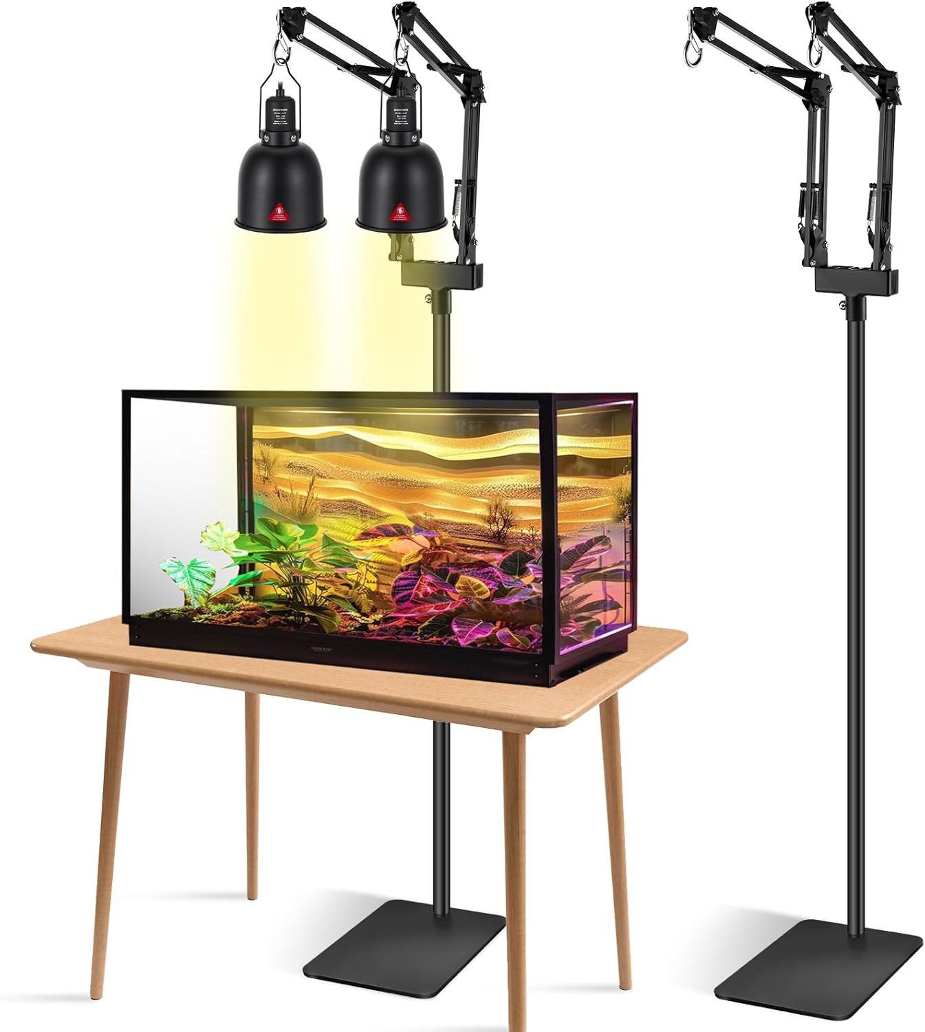 Adjustable Dual Reptile Lamp Stand Heat Light Holder
