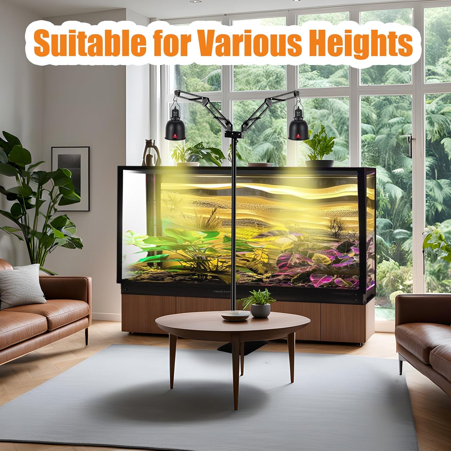 Adjustable Dual Reptile Lamp Stand Heat Light Holder