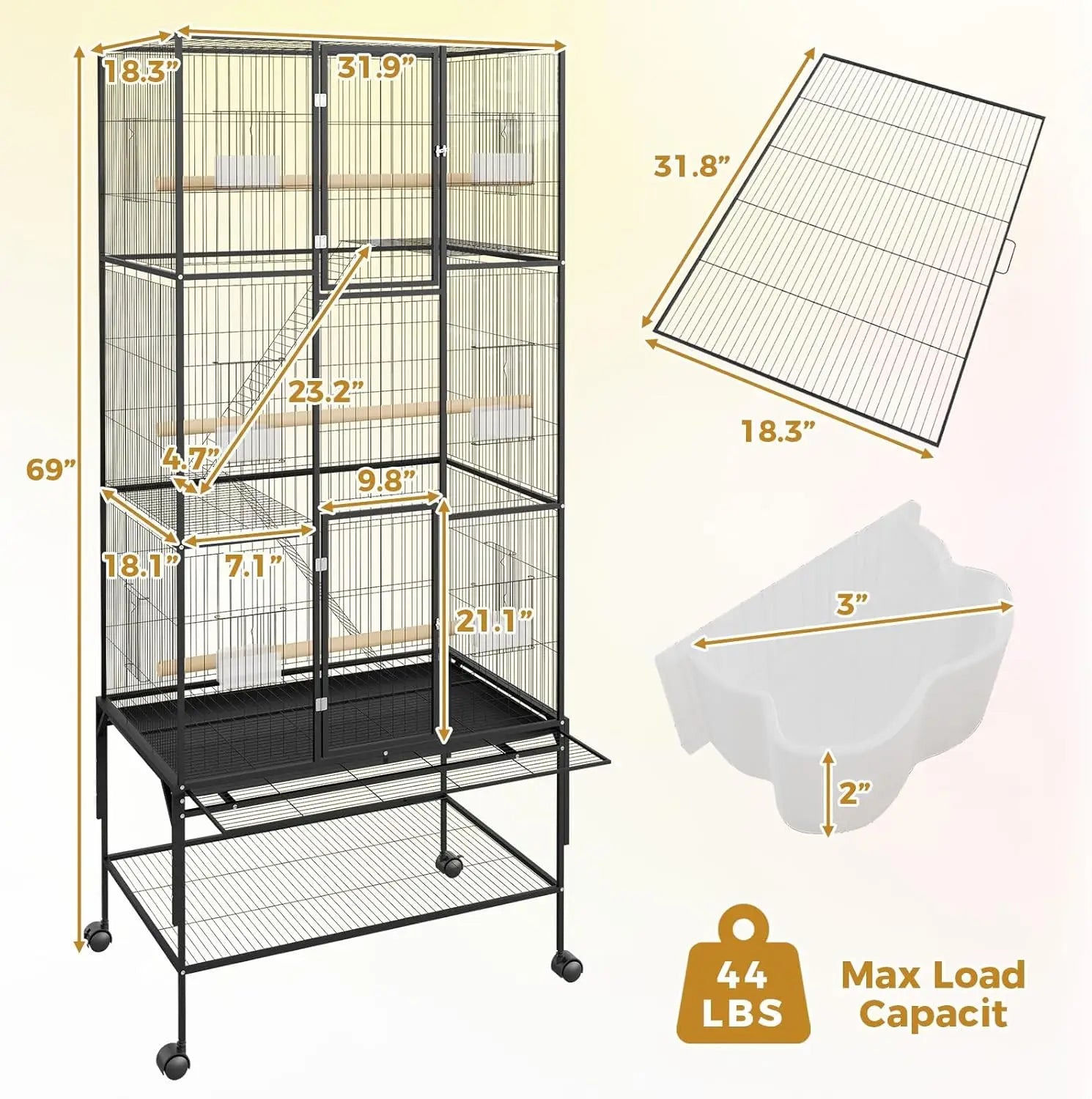 69-Inch Extra Large Rolling Bird Cage With Storage