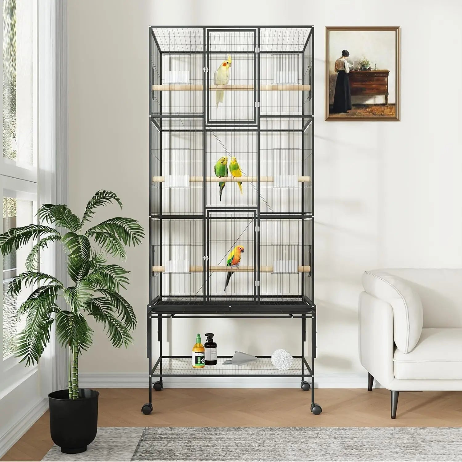 69-Inch Extra Large Rolling Bird Cage With Storage