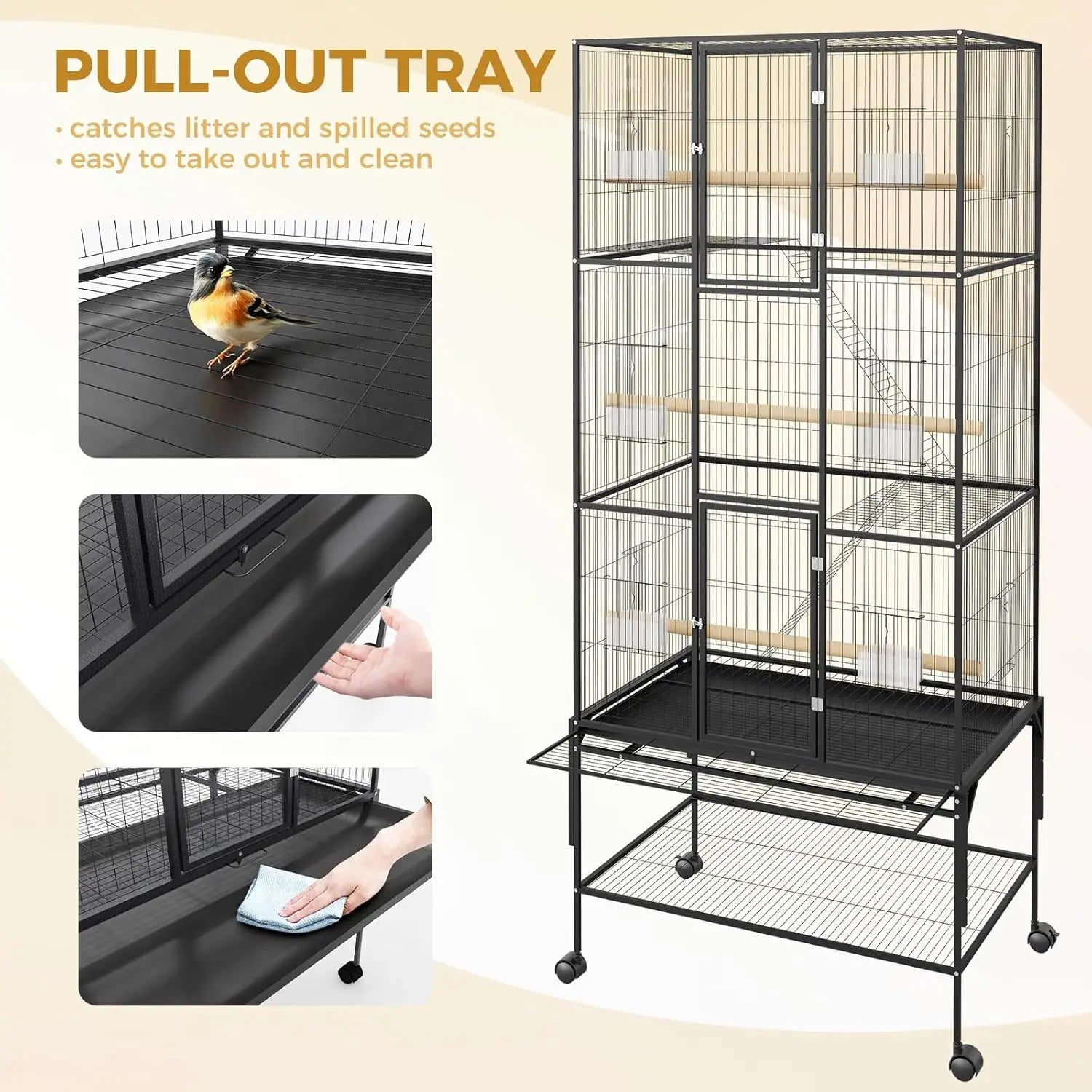 69-Inch Extra Large Rolling Bird Cage With Storage