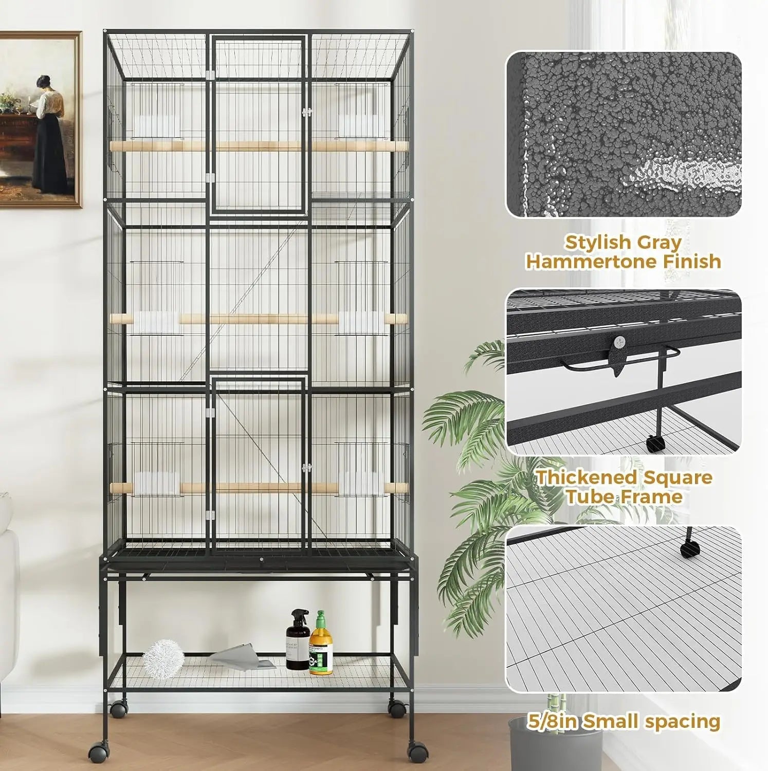 69-Inch Extra Large Rolling Bird Cage With Storage
