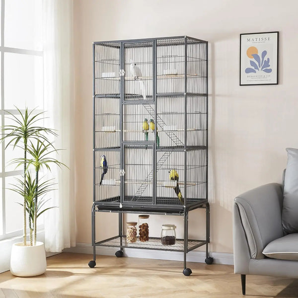 69-Inch Extra Large Rolling Bird Cage With Storage
