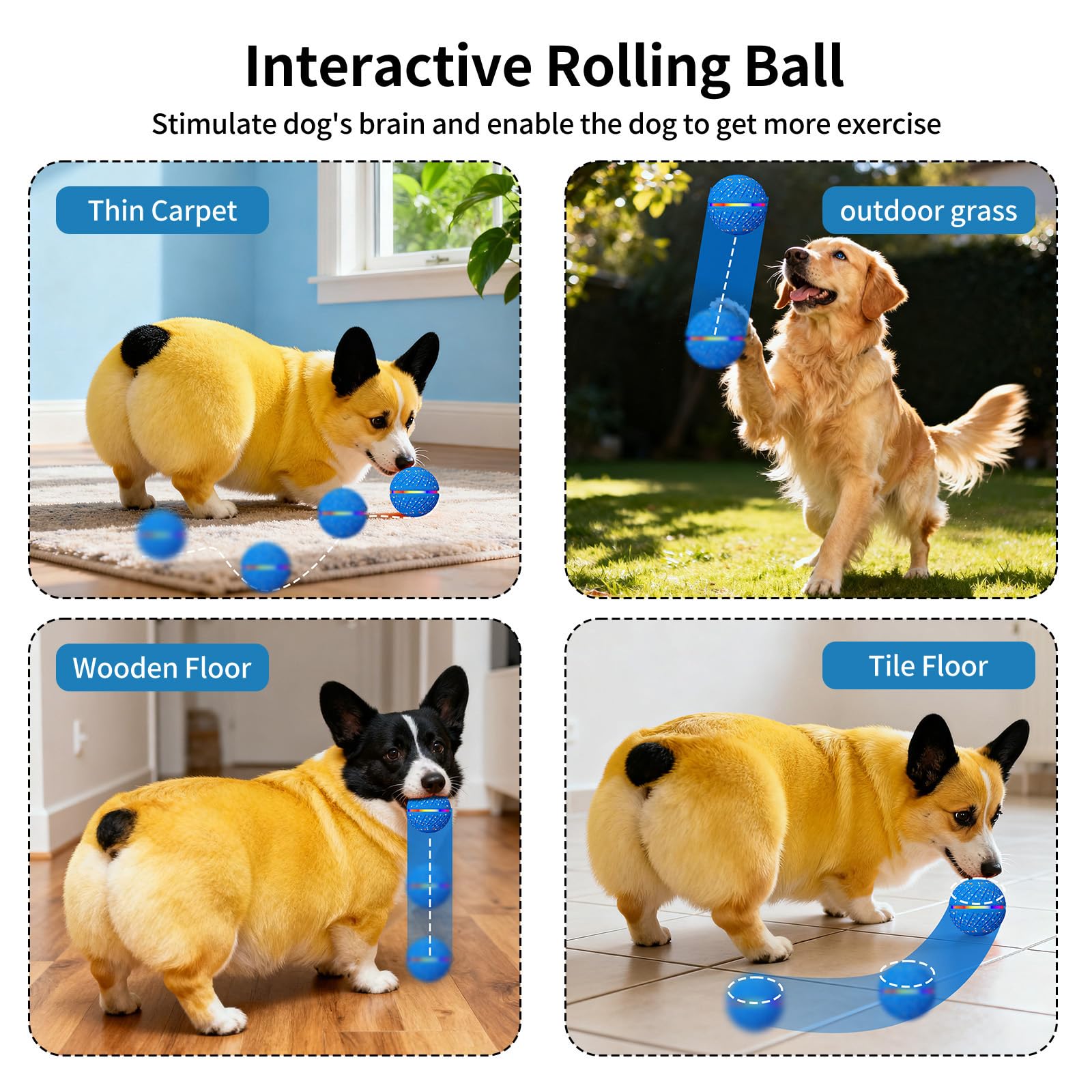 Interactive Smart Moving Bouncing Light Ball Dog Toy