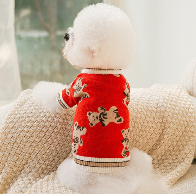Preppy V-Neck Striped Pet Sweater For Dogs Cats