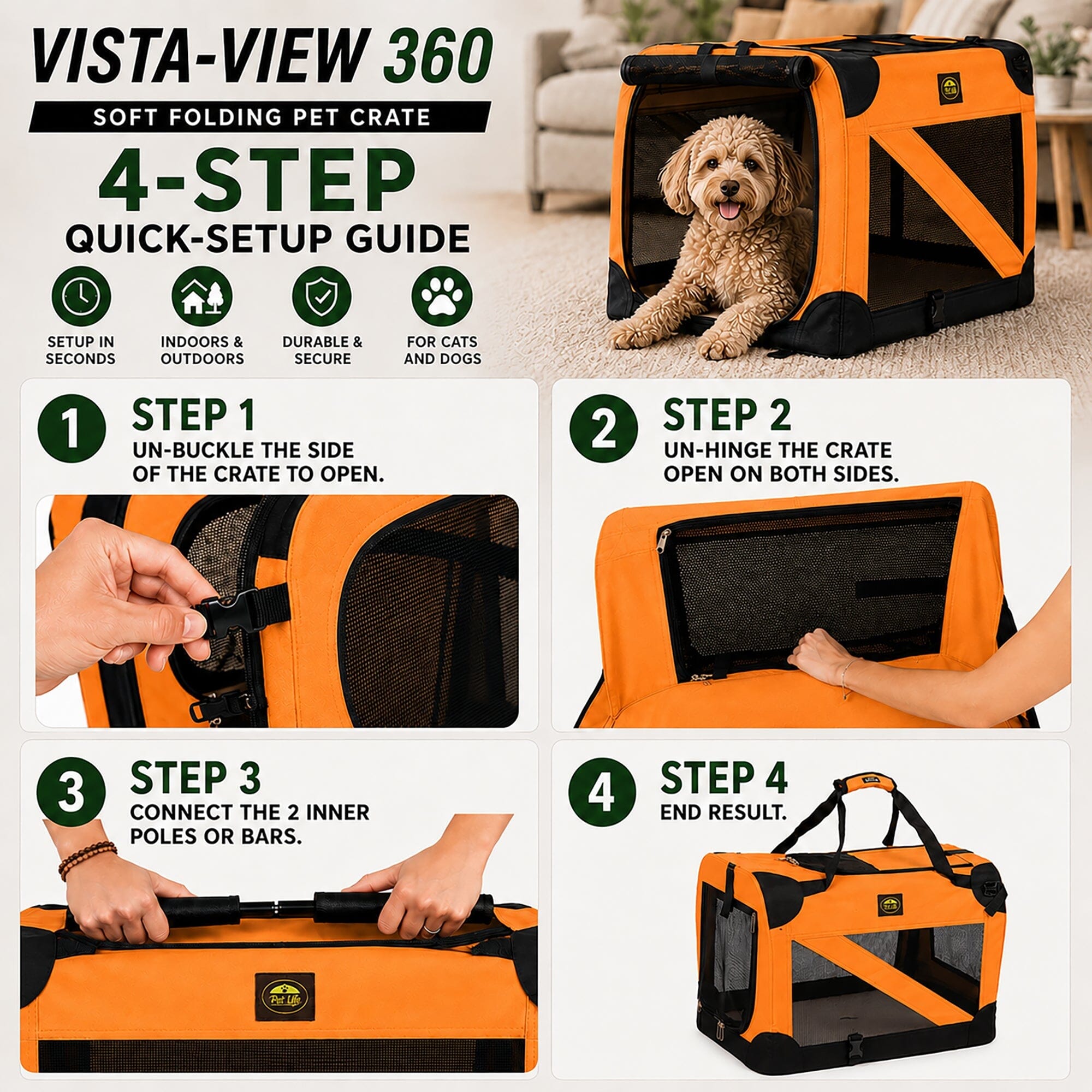 360° Vista View Folding Metal Frame Pet Crate