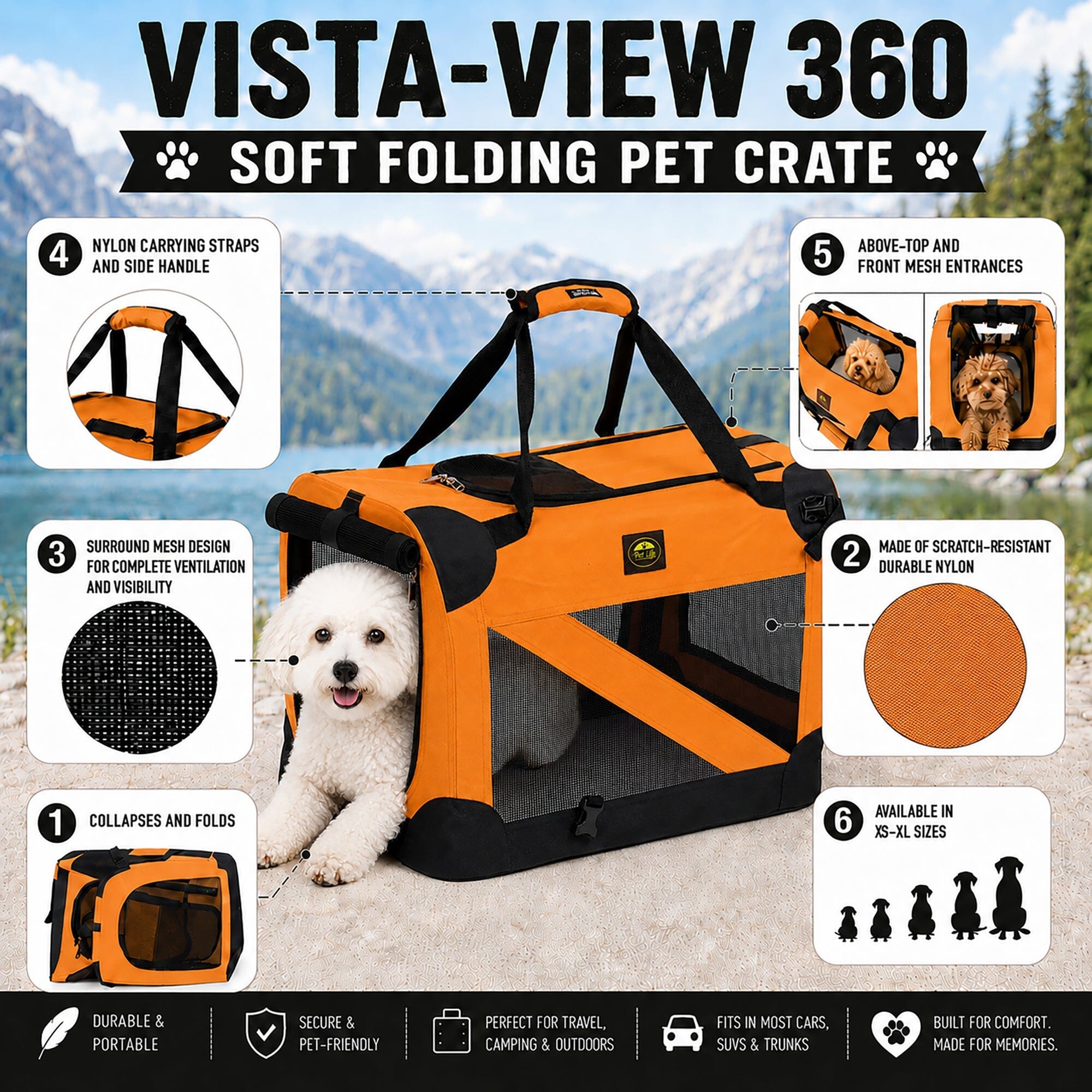 360° Vista View Folding Metal Frame Pet Crate