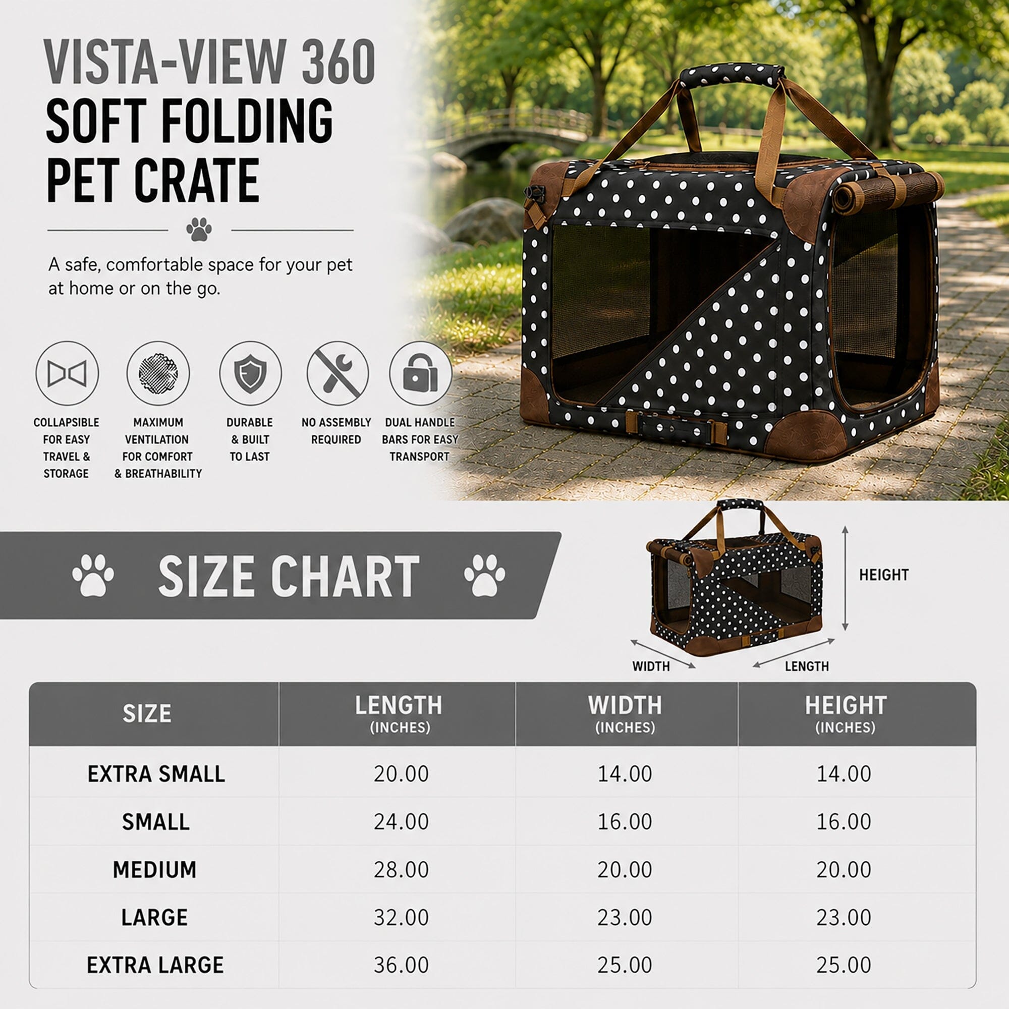 360° Vista View Folding Metal Frame Pet Crate