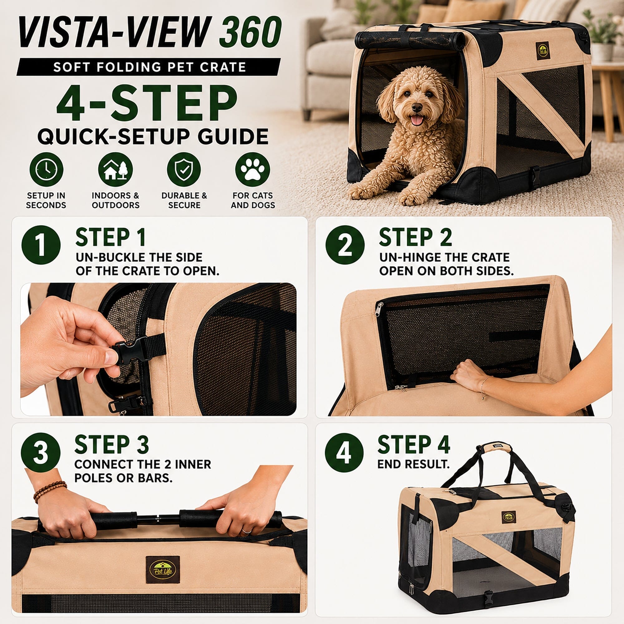 360° Vista View Folding Metal Frame Pet Crate