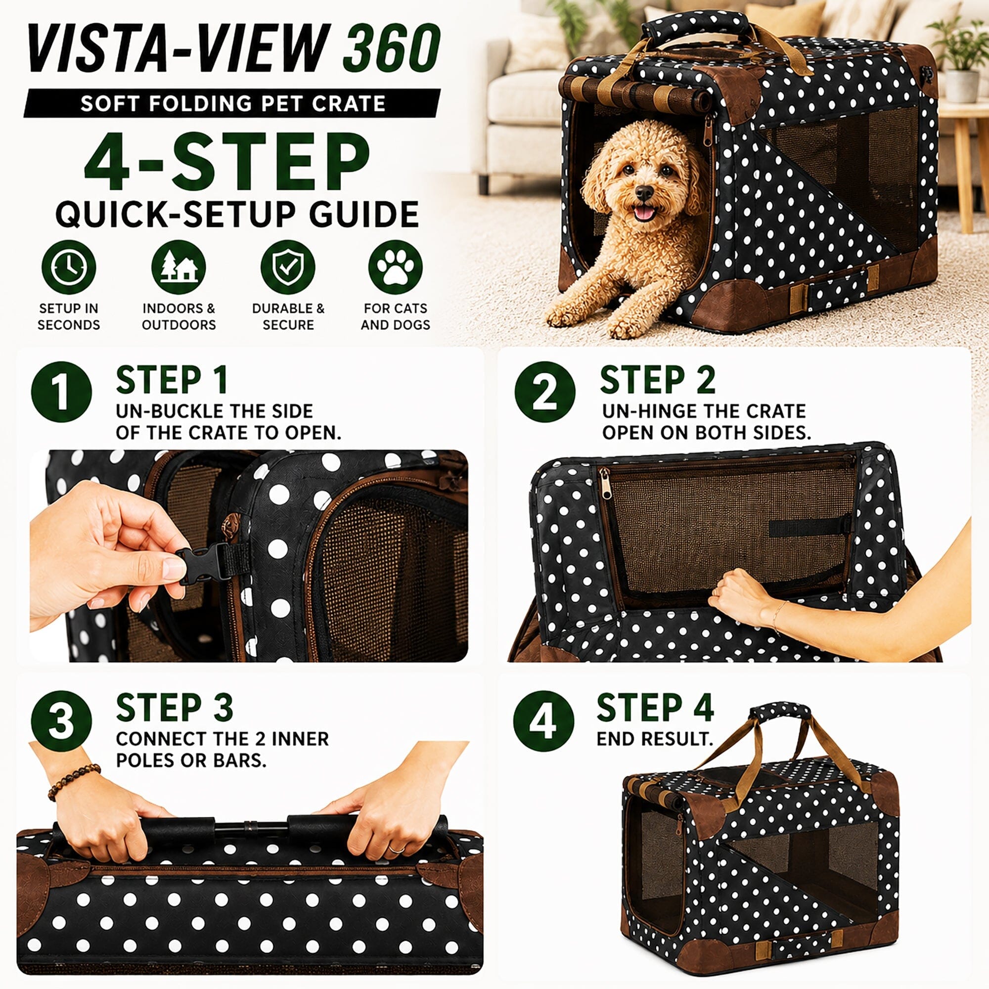 360° Vista View Folding Metal Frame Pet Crate