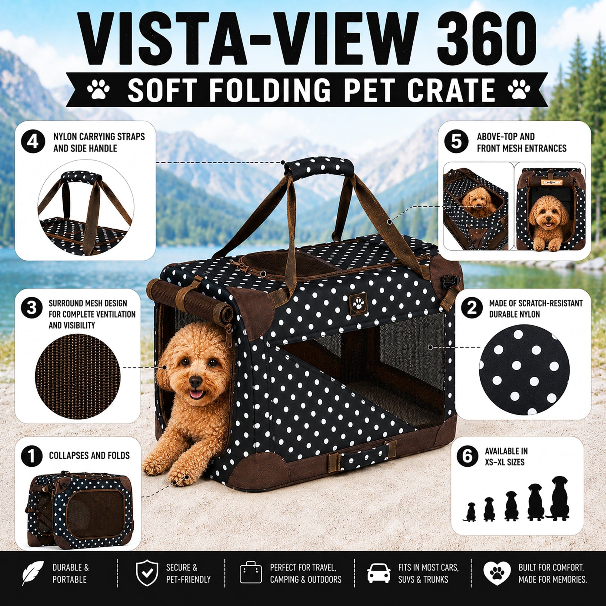 360° Vista View Folding Metal Frame Pet Crate