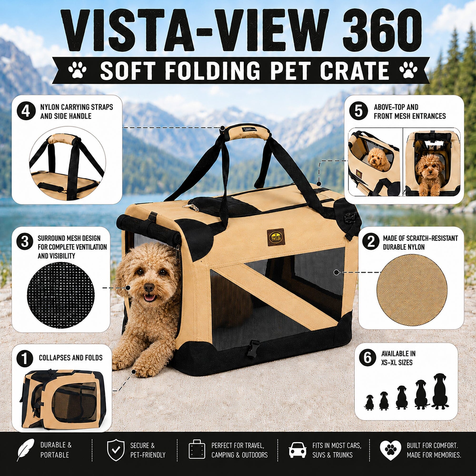 360° Vista View Folding Metal Frame Pet Crate