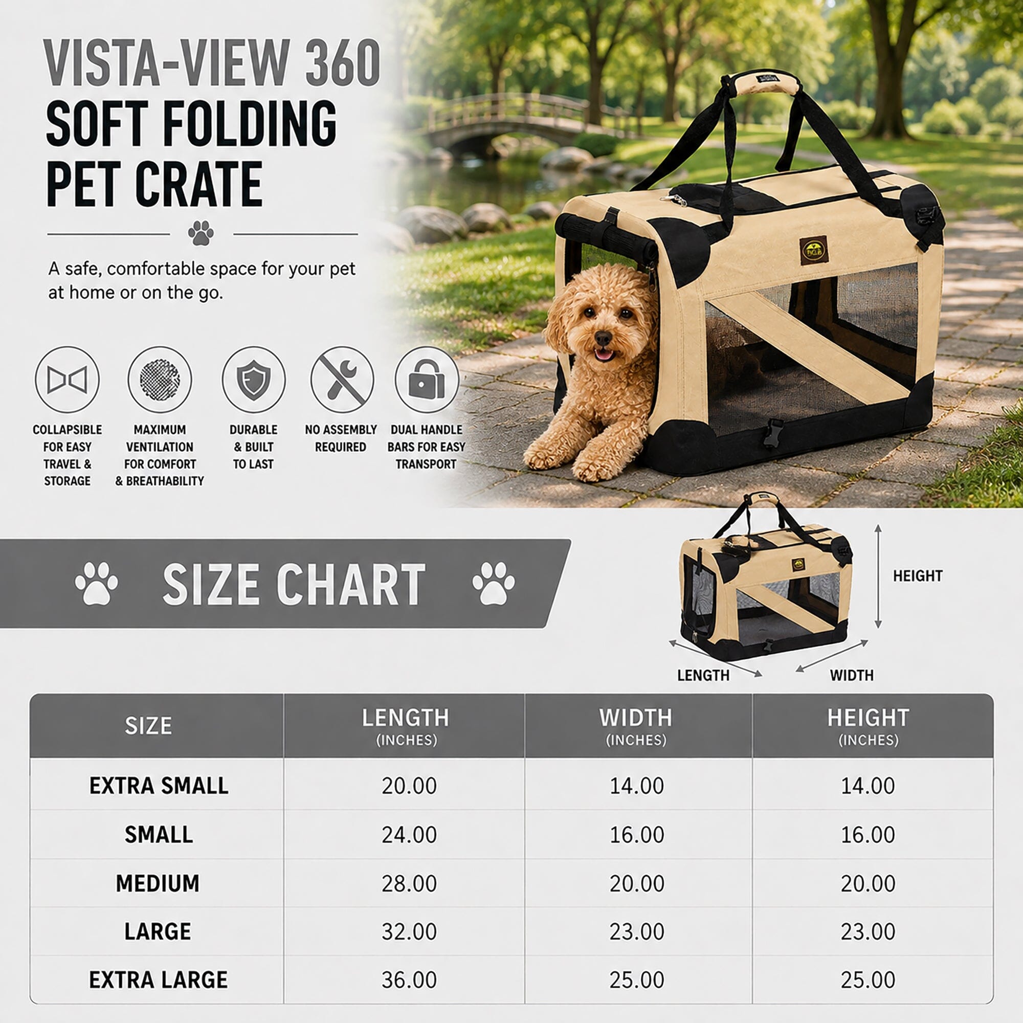 360° Vista View Folding Metal Frame Pet Crate