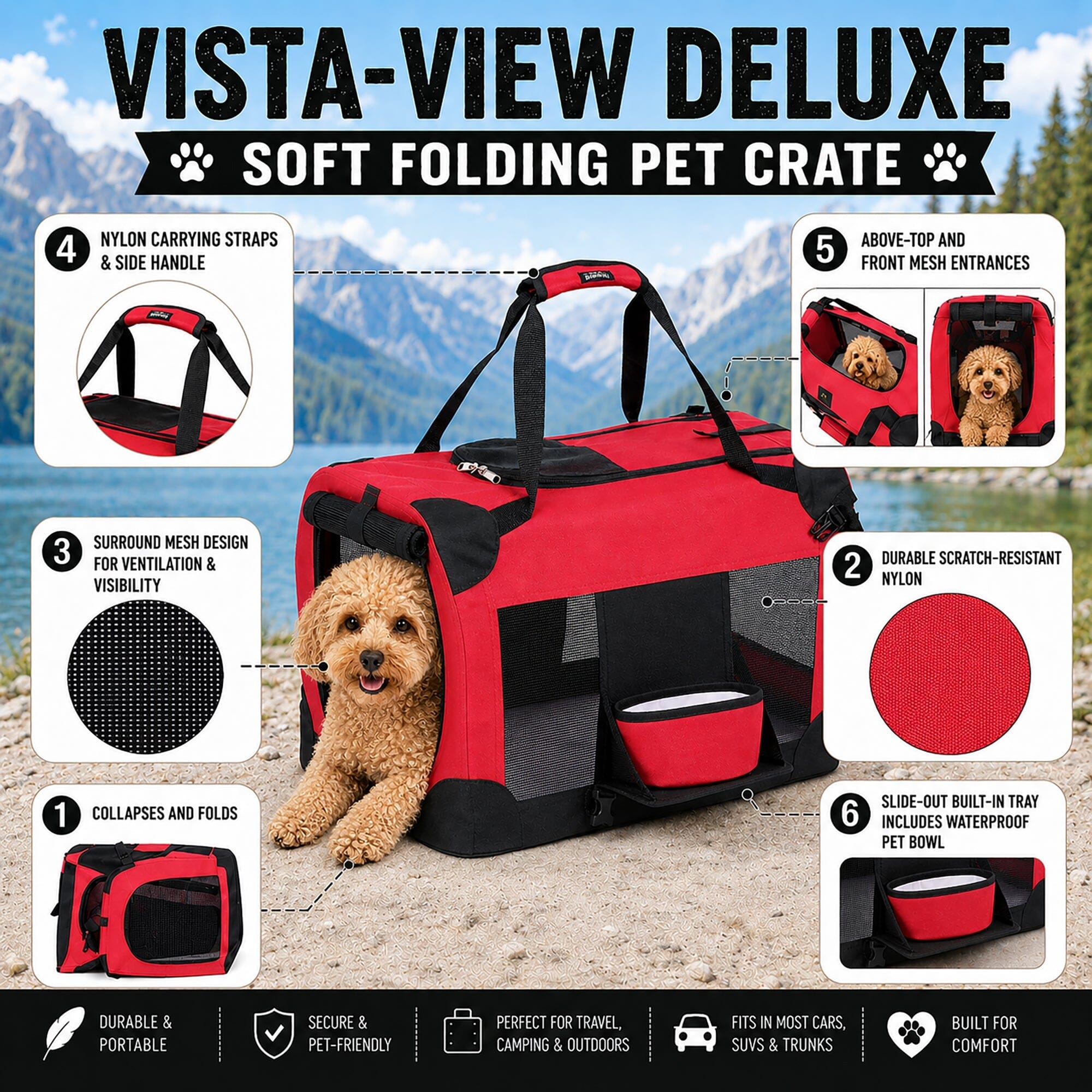 Deluxe 360° Vista View Folding Metal Pet Crate