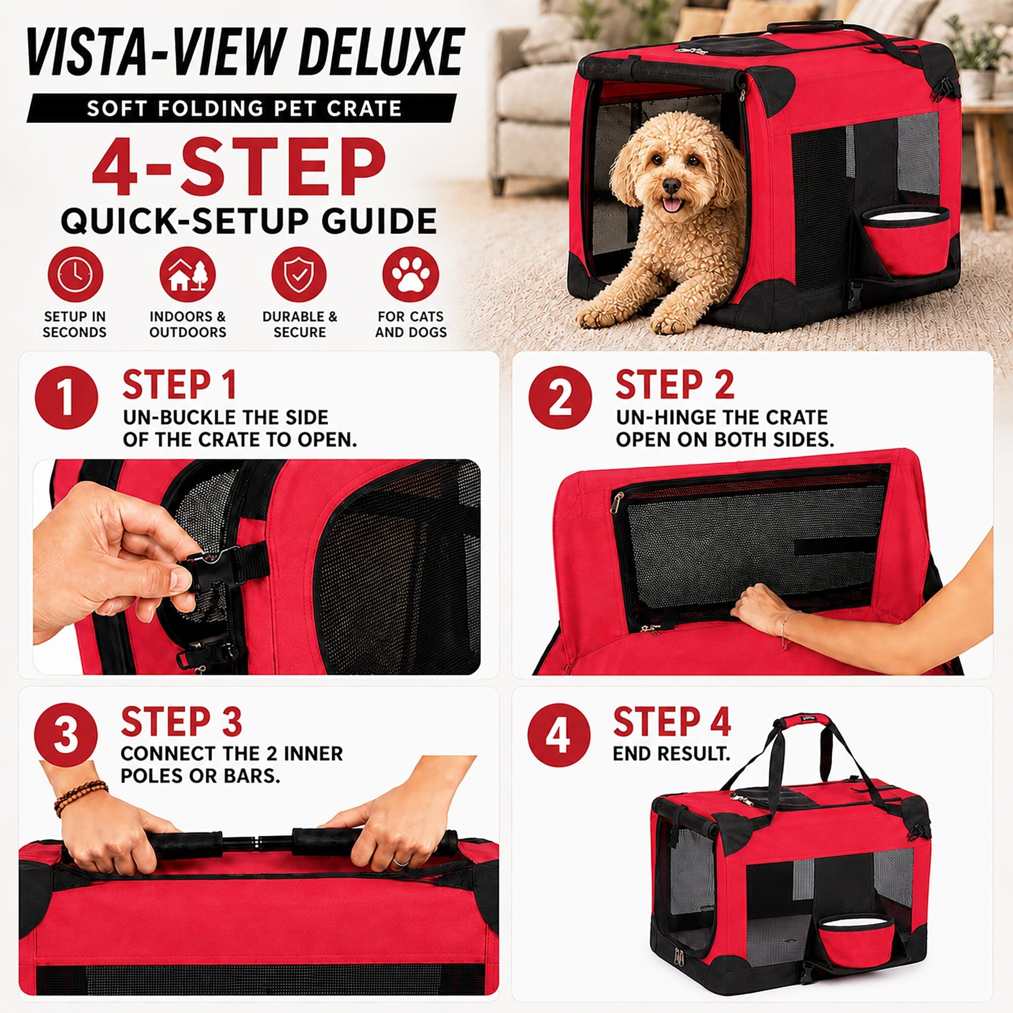 Deluxe 360° Vista View Folding Metal Pet Crate